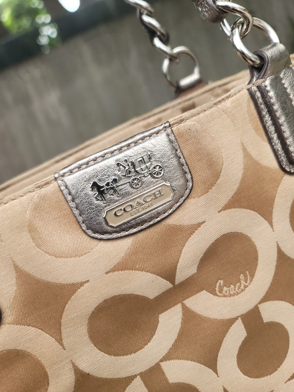 Coach Beige and Tan Signature Jacquard Tote with Metallic Trim - Picture 12 of 13